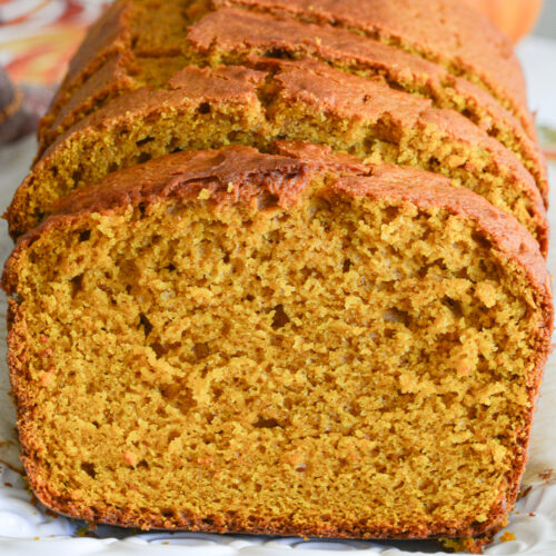 A loaf of pumpkin bread cut into slices